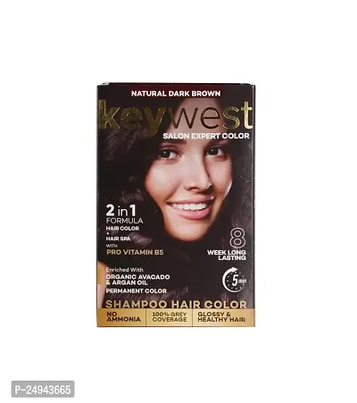 Keywest Shampoo Hair Color for Women  Men | 2in1 Formula Hair Color + Hair Spa (Pack of 10 Pouches, Dark Brown, 150ml)-thumb0