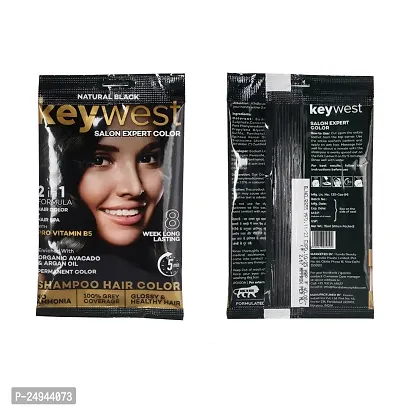 Keywest Shampoo Hair Color for Women  Men | 2in1 Formula Hair Color + Hair Spa (Pack of 10 Pouches, Natural Black, 150ml)-thumb2