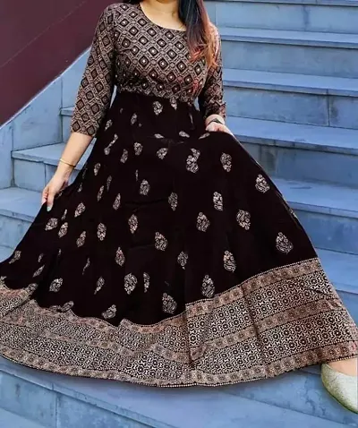 Women's Rayon Fabric Beautiful Block Anarkali Kurti