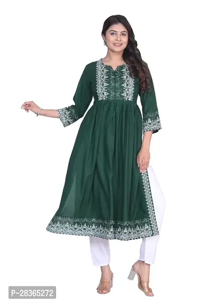 Women's Rayon Fabric Printed Naira Cut Kurti (Green)-thumb0