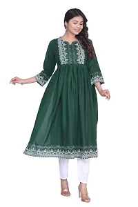 Women's Rayon Fabric Printed Naira Cut Kurti (Green)-thumb2