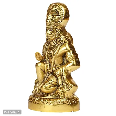 Kartique Metal Bhagwan Hanuman Sitting with Gada Murti for Home Puja Idol Blessing Bajrangbali Statue for Pooja Gift Living Room Mandir Height 6.25 Inch Gold Color Size Large-thumb3