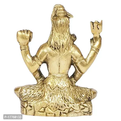 Kartique Brass Lord Shiva Neelkanth Idol Wearing Rudraksha Mala in Meditation Posture with Trishul and Damru for Mandir in Gold Color-thumb4