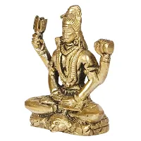 Kartique Brass Lord Shiva Neelkanth Idol Wearing Rudraksha Mala in Meditation Posture with Trishul and Damru for Mandir in Gold Color-thumb2