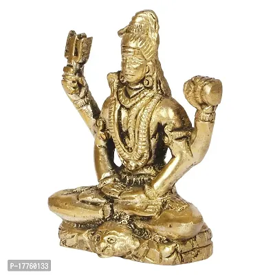 Kartique Brass Lord Shiva Neelkanth Idol Wearing Rudraksha Mala in Meditation Posture with Trishul and Damru for Mandir in Gold Color-thumb3