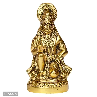 Kartique Metal Bhagwan Hanuman Sitting with Gada Murti for Home Puja Idol Blessing Bajrangbali Statue for Pooja Gift Living Room Mandir Height 6.25 Inch Gold Color Size Large-thumb0