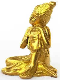 Kartique Resting Brass Gautam Buddha Idol in Gold Color with Tilted Head on Knee Statue for Home Decor Office Table Showpiece Religious Gift 2.2 Inch-thumb1