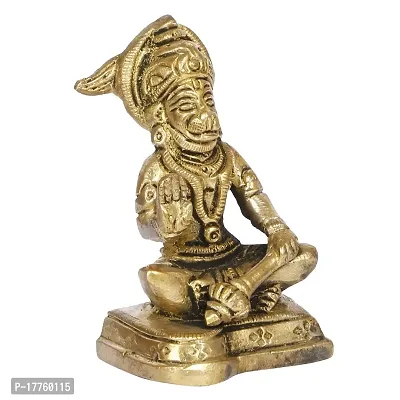 Karituqe Brass Bhagwan Hanuman Idol in The Blessing Pose Murti for Home Mandir in Gold Color-thumb2