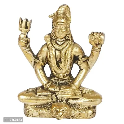 Kartique Brass Lord Shiva Neelkanth Idol Wearing Rudraksha Mala in Meditation Posture with Trishul and Damru for Mandir in Gold Color