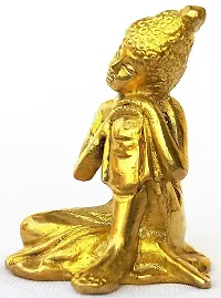 Kartique Resting Brass Gautam Buddha Idol in Gold Color with Tilted Head on Knee Statue for Home Decor Office Table Showpiece Religious Gift 2.2 Inch-thumb2