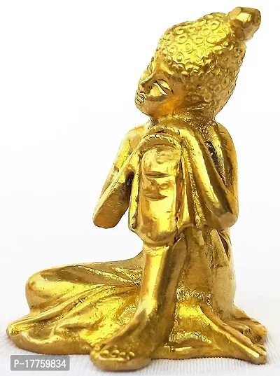 Kartique Resting Brass Gautam Buddha Idol in Gold Color with Tilted Head on Knee Statue for Home Decor Office Table Showpiece Religious Gift 2.2 Inch-thumb3