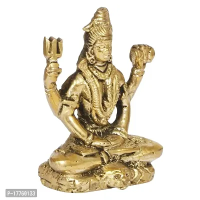 Kartique Brass Lord Shiva Neelkanth Idol Wearing Rudraksha Mala in Meditation Posture with Trishul and Damru for Mandir in Gold Color-thumb2