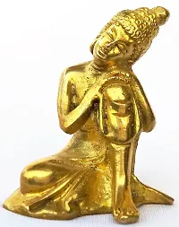 Kartique Resting Brass Gautam Buddha Idol in Gold Color with Tilted Head on Knee Statue for Home Decor Office Table Showpiece Religious Gift 2.2 Inch-thumb3