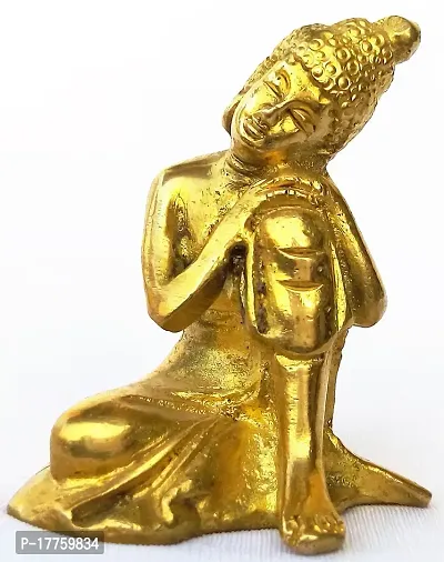 Kartique Resting Brass Gautam Buddha Idol in Gold Color with Tilted Head on Knee Statue for Home Decor Office Table Showpiece Religious Gift 2.2 Inch-thumb4