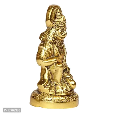 Kartique Metal Bhagwan Hanuman Sitting with Gada Murti for Home Puja Idol Blessing Bajrangbali Statue for Pooja Gift Living Room Mandir Height 6.25 Inch Gold Color Size Large-thumb2