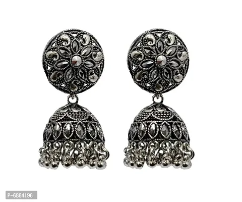 German Silver Oxidised Gun Metal Jhumki  For Women and Girls For Party, wedding, festivals-thumb0