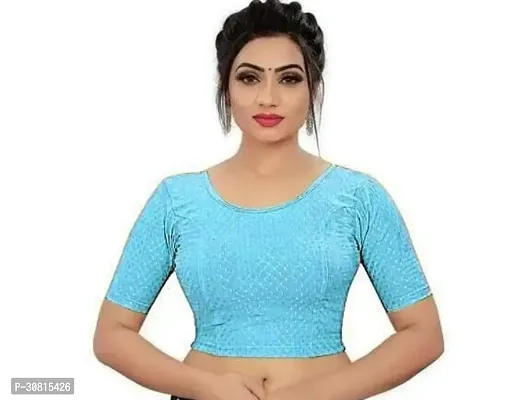 Reliable Blue Lycra Embellished Stitched Blouse For Women-thumb0