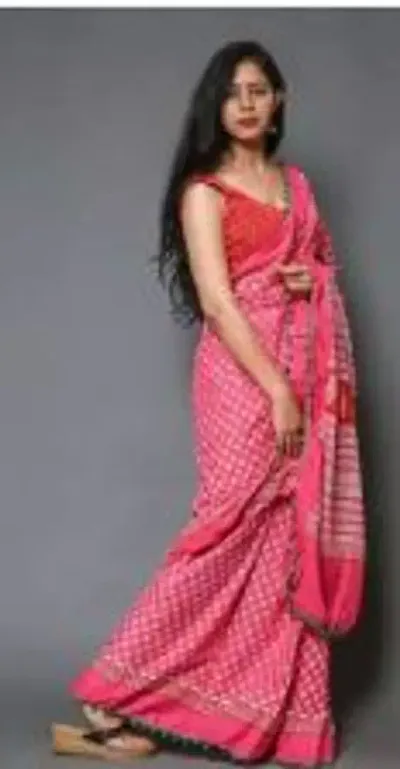 Mulmul Cotton Printed Sarees with Blouse piece