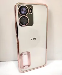 Thubans Soft Silicone Back Cover with Golden Frame Case Pattern for VIVO Y16 Transparent-thumb1