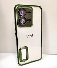 Thubans Soft Silicone Back Cover with Transparent and Golden Frame Case Pattern for VIVO V25 (Green)-thumb1