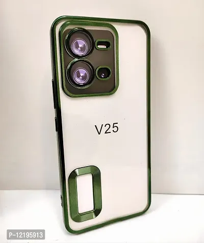 Thubans Soft Silicone Back Cover with Transparent and Golden Frame Case Pattern for VIVO V25 (Green)-thumb2