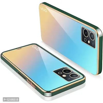 Thuban Soft Silicone Back Cover with Transparent and Golden Frame Case Pattern for VIVO T1 5G / IQOO Z6 5G /Vivo Y 75