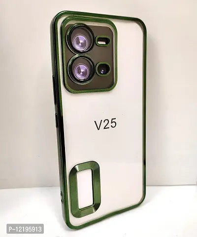 Thubans Soft Silicone Back Cover with Transparent and Golden Frame Case Pattern for VIVO V25 (Green)-thumb0