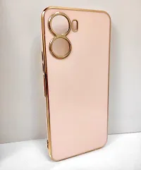 Thubans Soft Silicone Back Cover with Golden Frame Case Pattern for VIVO Y16 (Pink)-thumb1