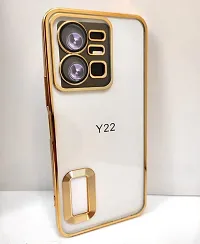 Thubans Soft Silicone Back Cover with Golden Frame Case Pattern for VIVO Y22 Transparent-thumb1