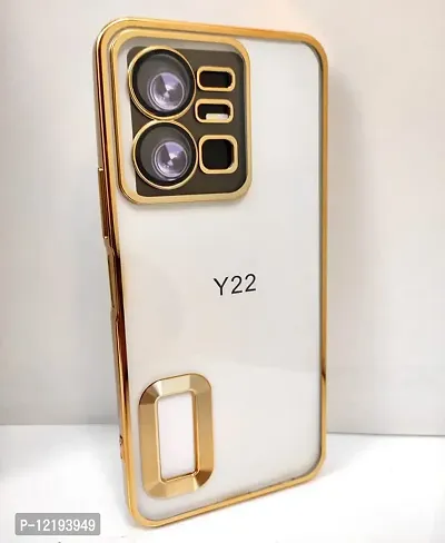 Thubans Soft Silicone Back Cover with Golden Frame Case Pattern for VIVO Y22 Transparent-thumb2