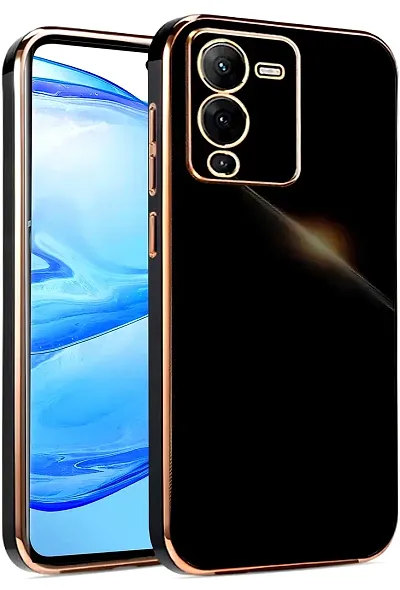 Thubans Soft Silicone Back Cover with Transparent and Golden Frame Case Pattern for VIVO V25 Pro 5G