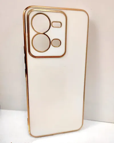 Thubans Soft Silicone Back Cover with Golden Frame Case for VIVO V25