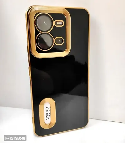 Thubans Soft Silicone Back Cover with Golden Frame Case Pattern for VIVO V25 Case Back Cover Shockproof Bumper I Camera Protection I