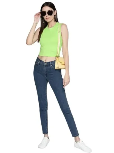 Thuban Fashion Women Ribbed Sleeveless Solid Slim Fit Crop Top/Blouse with Round Neck