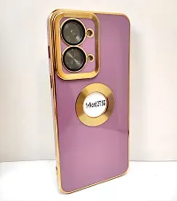 Thubans Soft Silicone Back Cover with Transparent and Golden Frame Case Pattern for one Plus Nord 2T (Purple)-thumb1