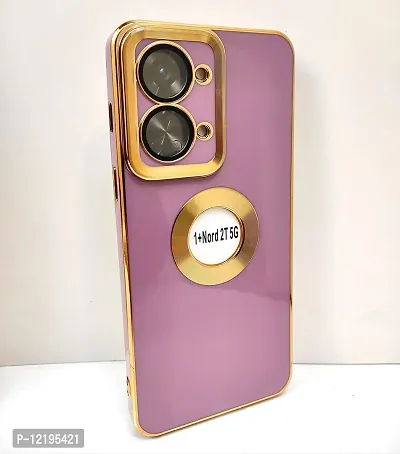 Thubans Soft Silicone Back Cover with Transparent and Golden Frame Case Pattern for one Plus Nord 2T (Purple)-thumb2