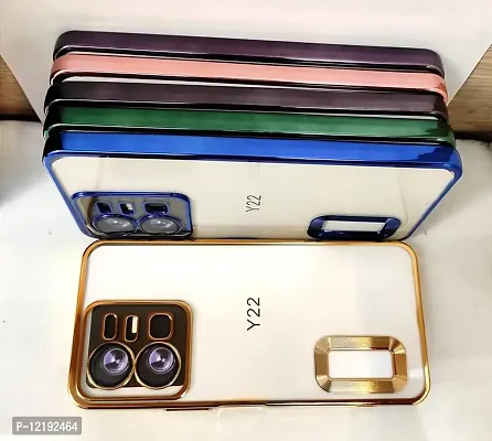 Thubans Soft Silicone Back Cover with Golden Frame Case Pattern for VIVO Y22 Transparent-thumb4