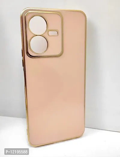 Thubans Soft Silicone Back Cover with Golden Frame Case Pattern for VIVO Y22 (Pink)