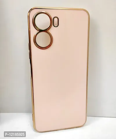 Thubans Soft Silicone Back Cover with Golden Frame Case Pattern for VIVO Y16 (Pink)-thumb0