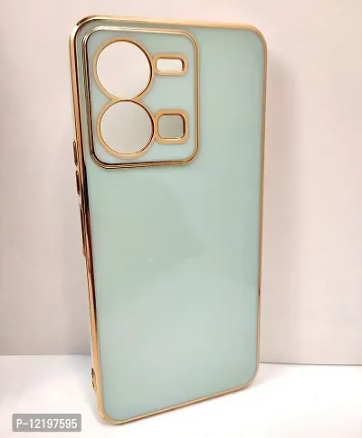 Thubans Soft Silicone Back Cover with Golden Frame Case Pattern for VIVO Y35 (Mint)