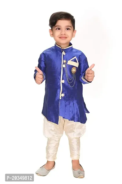 Raven creation party and casual wear Sherwani:Pajama for baby boys (Blue:Cream)-thumb0