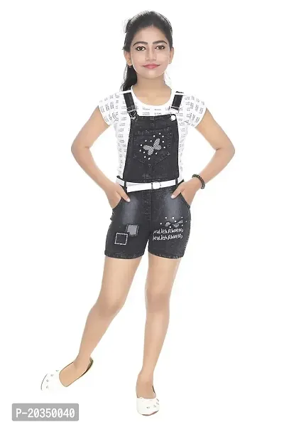 Raven creation Girls Casual Wear Slim Fit 1/2 Length Dungree with Inner-thumb0