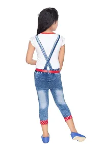 RAVEN CREATION Girl's Casual and Western Dungaree (White and Denim Blue, 2-3 Years)-thumb1