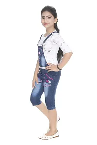 Raven creation Girls Casual Wear Slim Fit Denim Dungree with Inner-thumb1
