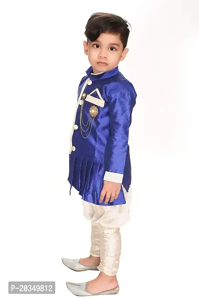 Raven creation party and casual wear Sherwani:Pajama for baby boys (Blue:Cream)-thumb3