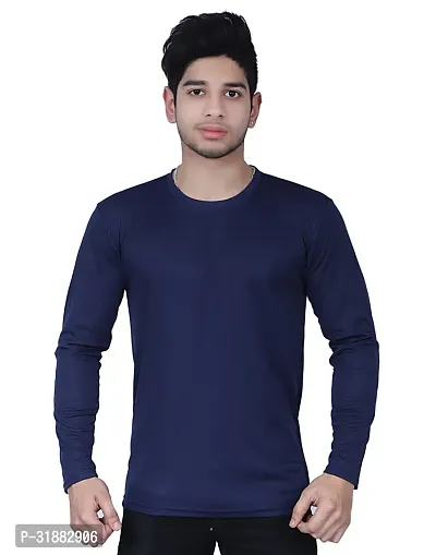 Elegant Cotton Blend Solid Round Neck Tees For Men-thumb0