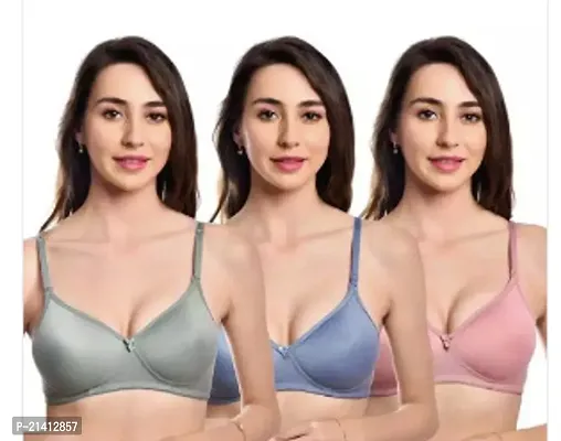 Stylish Multicoloured Cotton Blend Solid Bras For Women Pack Of 3-thumb0