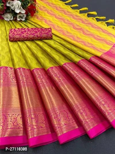 Stylish Yellow Art Silk Woven Design Saree With Blouse Piece For Women