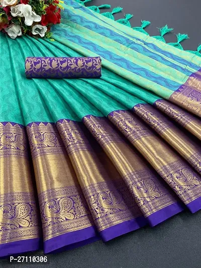 Stylish Sky Blue Art Silk Woven Design Saree With Blouse Piece For Women