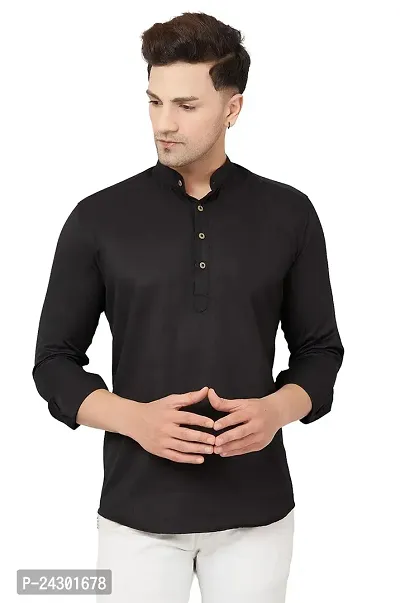 Classic Cotton Solid Short Kurta for Men-thumb0